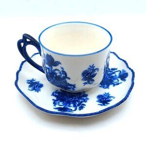 Godinger Blue & White Floral Porcelain Teacup and Saucer Ashley Grace Collection